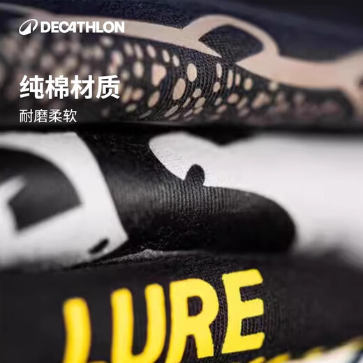 Decathlon Men's T-shirt Pure Cotton Casual Sports Loose Round Neck Short Sleeve Men's Bottoming Fishing Trend White - Domineering Black Bass M