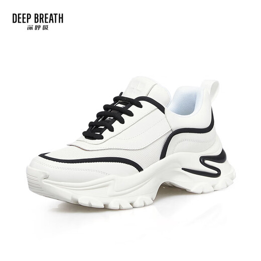 Deep Breath Tief Atem Frauenschuhe dicker Sohle Mode -Gurt gebogene Daddy Schuhe Casual Schuhe Ax12242 Weiß und Schwarz 38