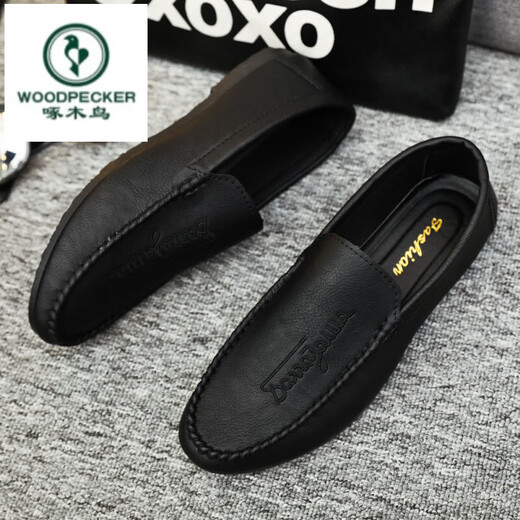 Woodpecker 2025 Nouveaux chaussures de gabares noir noir Chaussures en cuir haut de gamme Men de gamme basses à tendance à la tendance des chaussures pour hommes conduisés D838 Black 39