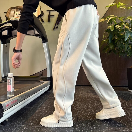 Kuraishi Kazuki trendy brand loose straight pants men's autumn and winter new sports pants casual trousers straight pants light gray 3XL