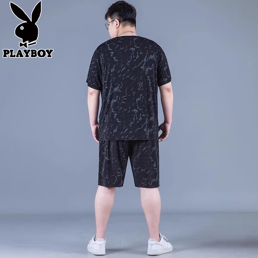 Playboy Ice Silk Sports Sport Summer Summer de gran tamaño para hombres Camiseta de secado rápido para hombres grasas grasas más grasas de manga corta suelta PZ826 SET DE SEDA ICE NEGRO DE ALTA CALIDAD 8XL Recomendado 270-300Jin [Jin equivale a 0.5 kg]