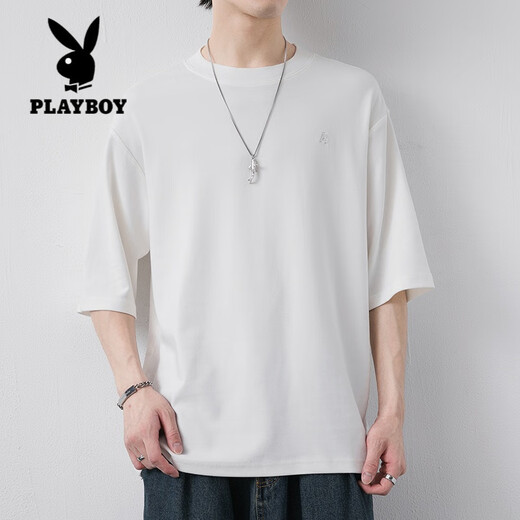 Playboy (Playboy) 7-Viertel-Ärmel-Männer kurzärmelig T-Shirt 2025 SOMMER NEUER ROCK LOSSEN FIT BEIDIERTE MITTEILUNGSLEGELEMENTE MIDERSCHLUSS MARKE INS halbärmelte qd659 gelb L [120-135jin [Jin gleich 0,5 kg]]