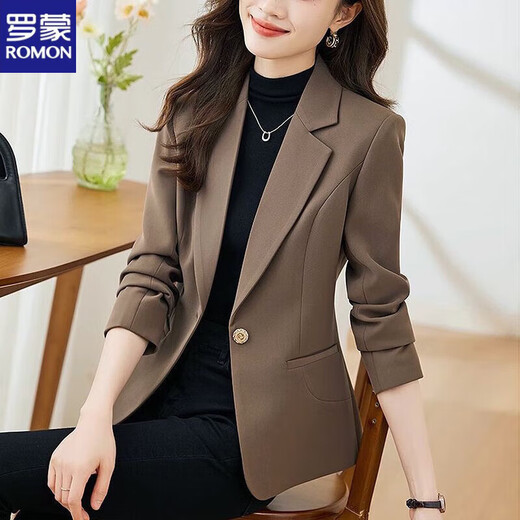 ROMON Western Style Suit Jacket Women's 2026 New Spring and Autumn Temperament Top Slim Fit Casual Small Suit Brown Spring Summer Single Layer M Reference Recommendation 110-120 Jin Jin is equal to 0.5 kg