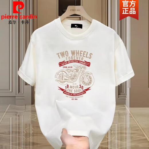 皮尔卡丹（pierre cardin）潮牌重磅纯棉短袖t恤男夏季复古摩托机车印花正肩圆领半袖体恤男 683黑色 4XL (建议180-200斤)