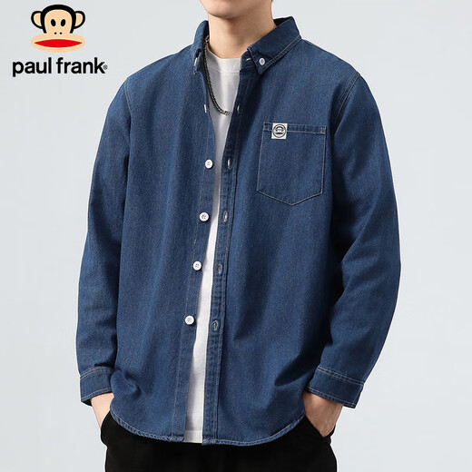 Paul Frank long-sleeved shirt men's spring and autumn casual denim shirt men's jacket men's trendy top men's dark blue L