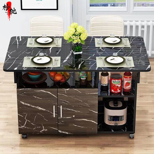 Qipa simple folding table dining table for home small apartment 4 people dining table removable rectangular multi-functional sideboard upgraded 100*70 black marble rounded corners