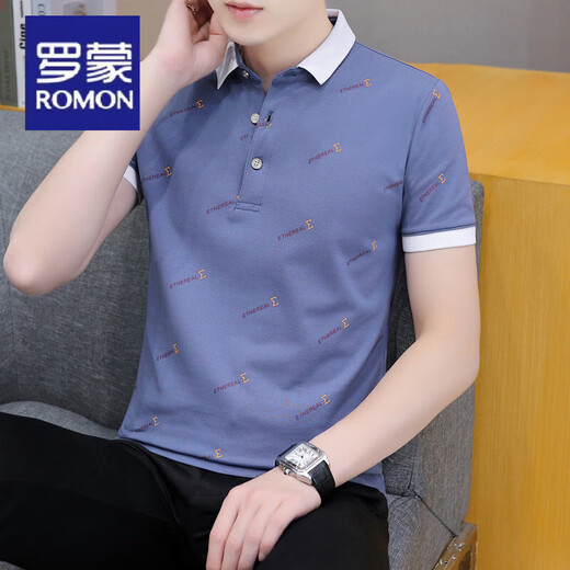罗蒙（ROMON）夏季男士短袖t恤翻领polo衫潮流韩版冰丝半袖体恤潮牌男装上衣服 679白色 M (适合：100-120斤)