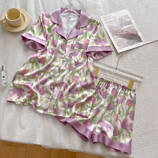 Leichter Yilin Tulip Pyjamas für Frauen im Sommer Dünneis Seiden kurzärmelige Damen Sommer große Heimkleidung SDX#9905 Crayon Shin-Shikan Kurzärmel-Shorts M 75-95jin [Jin gleich 0,5 kg]