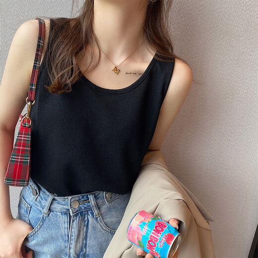 
Yu Zhaolin (YUZHAOLIN) suspender vest women's base cover for breast-covering suit inside and can be worn with versatile tops sleeveless T-shirt spring and summer black
