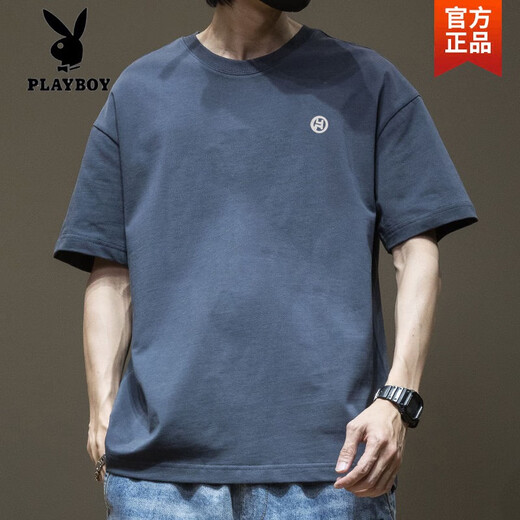 花花公子（PLAYBOY）短袖t恤男日系简约刺绣纯棉半截袖夏季新款宽松百搭潮流港风上衣 白色-1365袖短-100%纯棉高质量 S 【建议80-110斤】