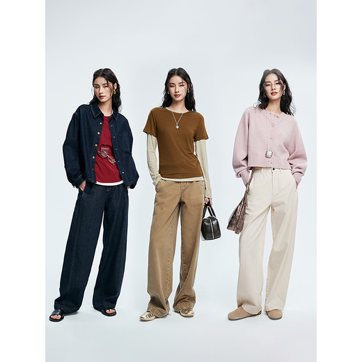 Chumian Route 66 Chumian Retro estilo baño chaleco vaquero conjunto sarga de algodón pantalones de pierna ancha 25 primavera nueva llegada caqui-Jeans XL