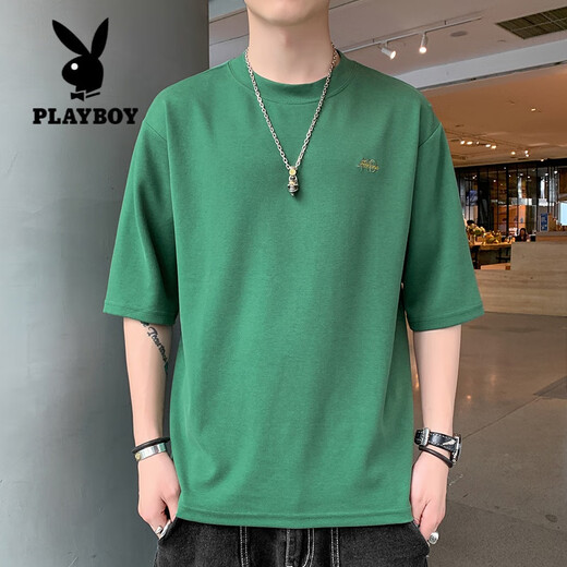 Playboy (Playboy) 7-Viertel-Ärmel-Männer kurzärmelig T-Shirt 2025 SOMMER NEUER ROCK LOSSEN FIT BEIDIERTE MITTEILUNGSLEGELEMENTE MIDERSCHLUSS MARKE INS halbärmelte qd659 gelb L [120-135jin [Jin gleich 0,5 kg]]