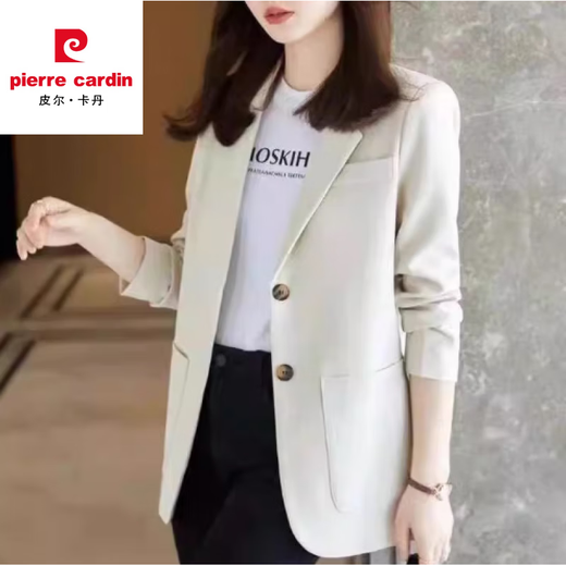 Pierre Cardin blazer women's 2026 spring and autumn new Korean style loose and versatile student mid-length top casual small suit for women apricot XL 131-145Jin Jin equals 0.5 kg