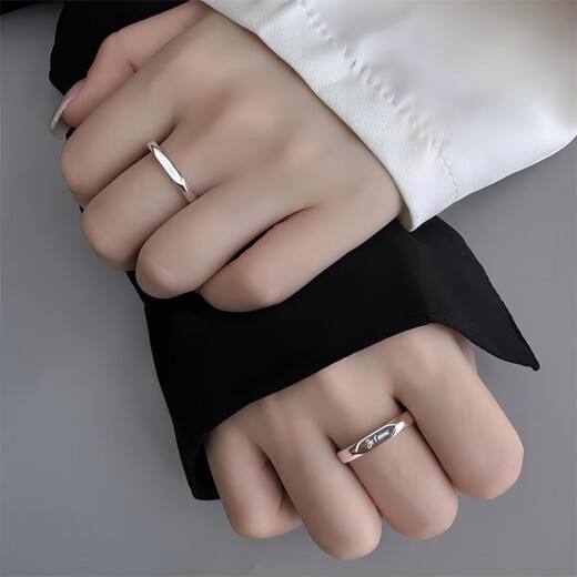 CAMPUSKINGLY Old Phoenix French I Love You Pure Silver 9999 Ring Engraving Customized Adjustable Live Mouth Couple Ring French I Love You Pure Silver Ring Pair Lao Feng