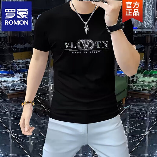 Camiseta de manga corta de Romon para hombres 2025 Nueva camiseta de diamante de diamante de planchado de verano.