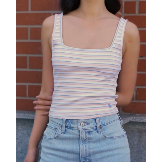 
ABERCROMBIE / FITCH Women's 24 summer classic little elk American hot girl versatile ribbed suspender vest KI139-4281 White striped M (165/96A)