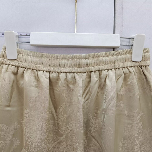 阔腿裤女2025春夏新款宽松休闲裤YS7027抽绳高腰松紧宽松提花裤子 米黄色 均码 100-140斤
