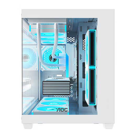 AOCCG392 MATX-Raumgehäuse mit Meerblick ohne Säulen, Panorama-Seitenansicht, ITX-Computer-Hauptgehäuse, hochwertiges Desktop-DIY-Spiel E-Sport, unterstützt 360 wassergekühltes Weiß, CG392W weiß + 6 T120-Lüfter, standardmäßig 2 negativ und 4 positiv
