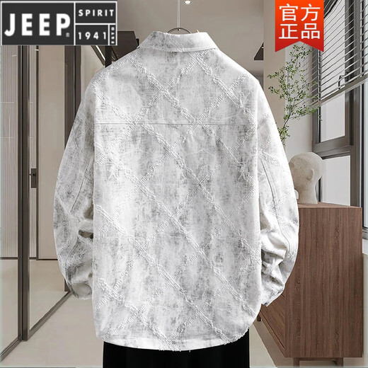 JEEP SPIRIT牛仔外套男生春秋季新款青少年衬衫夹克初高中学生男装潮流士上衣 16823白色 M (80-100斤左右)