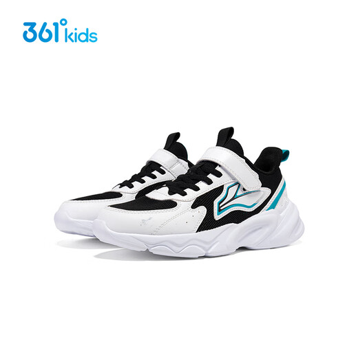 361 [Gleiches Modell im Einkaufszentrum] Kinderschuhe Jungen Kinder lässige Schuhe 2025 Frühlings- und Sommermitte und große Kinder neue Sportschuhe Carbon Schwarz/361 Grad Weiß/Ente Blue 38