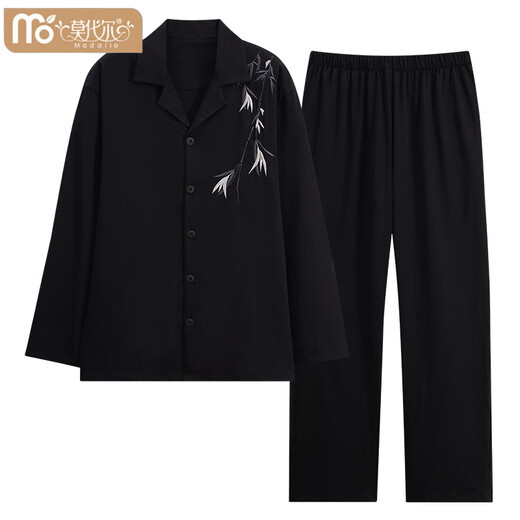 Modal Pyjamas Herren Frühling und Herbst reines Baumwoll-Langschläfen-Männer-Stil Plus Größe Chinesischer Stil Bambus Schwarz kann außerhalb von Heimbekleidungsset 753 3xl: Geeignet für Gewicht 180-200 Jin [Jin gleich 0,5 kg] geeignet sein]