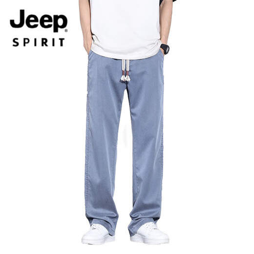 JEEP SPIRIT吉普天丝牛仔裤男2025夏季款宽松直筒休闲长裤潮牌男士冰丝阔腿裤 TMYC-1048-蓝色 M