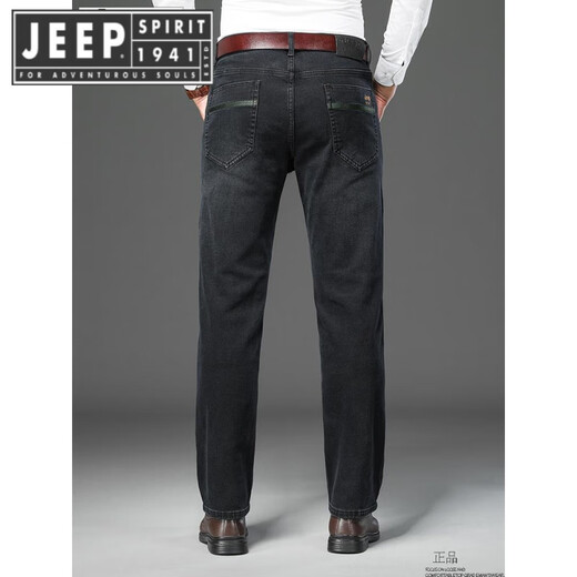 JEEP SPIRIT Jeep Jeep Men's Spring and Autumn Thick Style High Waist Loose Straight Elastic Middle-aged American Large Size Black and Gray-679 Thick Style 29 Size [Wait circumference 2.2 feet]