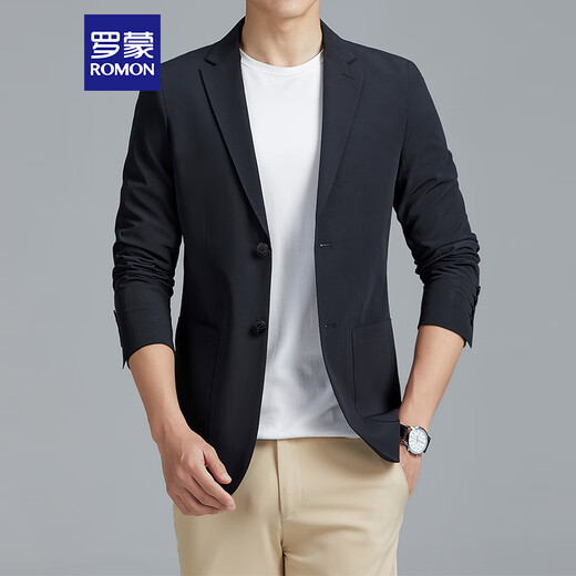 ROMON suit men's four seasons casual small suit business single suit top professional formal jacket 2322 black 2XL