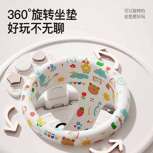 励智2025新款婴儿防O型腿学步车宝宝可坐防侧翻多功能音乐助步手推车 白【全套】可变积木桌