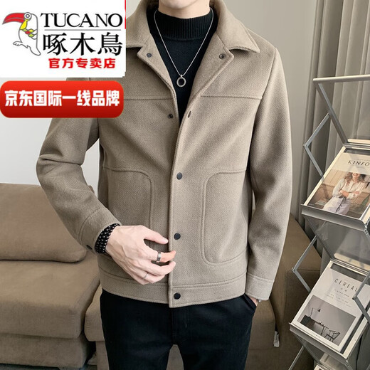 Woodpecker (Tucano) Herrenjacke Frühling und Herbst koreanischer Stil Trendy Slim Casual Tweed Herren Kurzer Tweedjacke Herren verdickte braune S