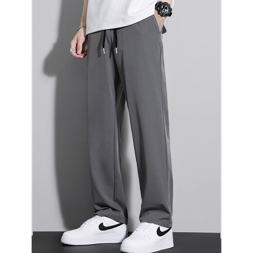 Katu Slim Silk Pantalones para hombres en verano delgada tendencia suelta tendencia suelta Drapea de nueve puntos Sports Sports de pierna ancha Black XL