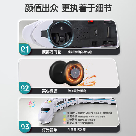 贝初众儿童高铁小火车玩具男孩1-3-6岁和谐号轨道益智早教电动火车2-4岁 智能遥控133cm【8厢+灯光音乐故事+英语单词】 小朋友小学生一两三四五六宝宝周岁61六一儿童节礼物