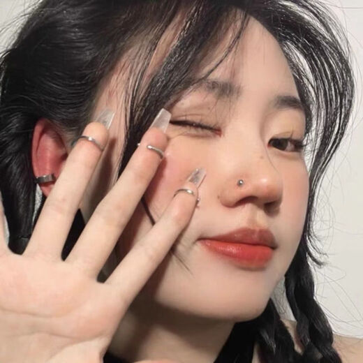 Meipai punch-free lip nail lip ring hot girl devil nail hemisphere adhesive ear nail ear bone nail lip nail nose nail titanium steel fake lip ring straight line + ball + wolf tooth + silver nail self-adhesive