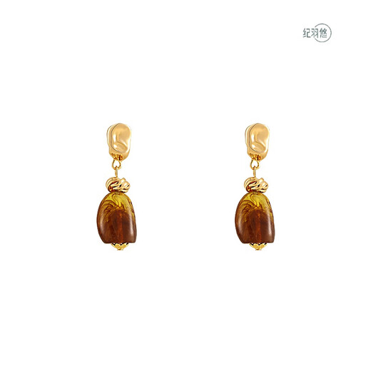 Ji Yuyou Clear Amber Maillard Earrings Women's High-Quality Light Luxurious Temperament Earrings Autumn and Winter Earrings 2025 New Amber