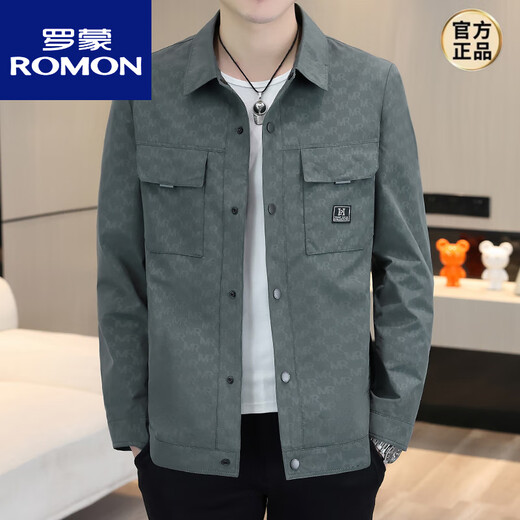 罗蒙（ROMON）秋冬季男士外套春秋男款高端翻领夹克加厚休闲潮流帅气青年上衣服 695灰色 L