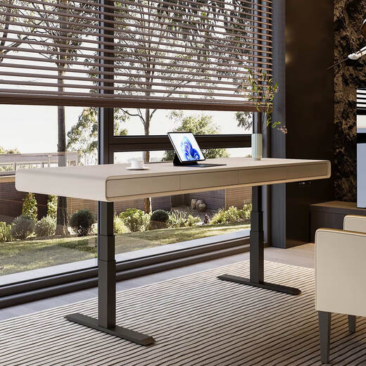 Dewanson e-sports lifting table Italian light luxury solid wood electric smart desk living room desk long desk office desk double table 14070 champagne color lifting table as shown in the color