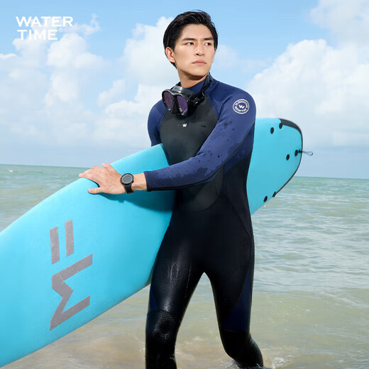 WATERTIME wetsuit 3MM thickened warm jellyfish suit men's snorkeling swimsuit surfing suit 2025 new style Deep Diving Blue L (170-177cm/54-60kg)