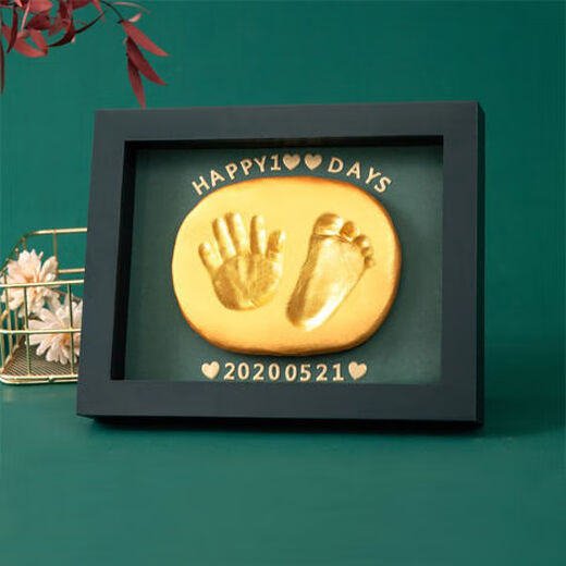 Full Moon Baby Hands and Footprints Mud and Fetal Hair Commemoration Hundred Days Hands and Footprints Commemorative Photo Frame Baby Newborn Hands and Footprints 12-inch Walnut Year of the Snake Exclusive Warm Light