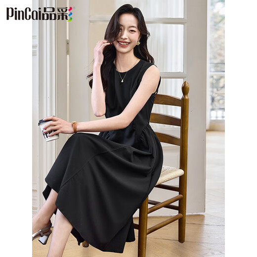 Vestido Pincai (Pincai) con temperamento femenino Vestido negro de Hong Kong con cuello redondo sin mangas, falda larga P52Q014
