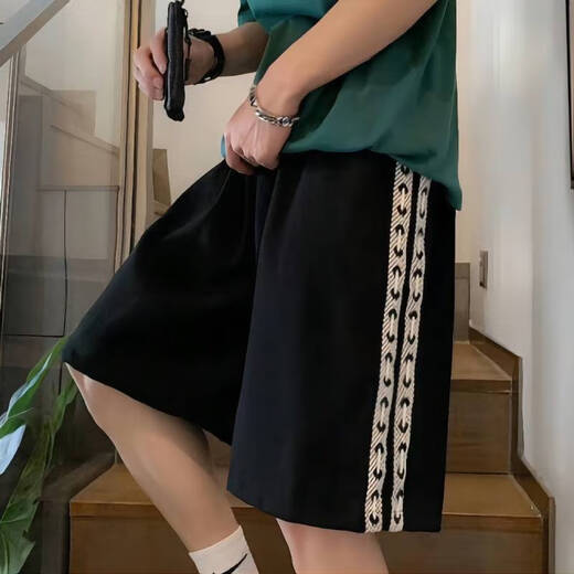 Xuanmengti Webbing shorts pour la marque à tendance d'été masculine grande taille décontractée mid-pantalon lâche sports américains bassins de 5 points à la taille noire à la taille améliorée de la taille tressée 1048 m (Recommandé 90-110jin [Jin est égal à 0,5 kg]))