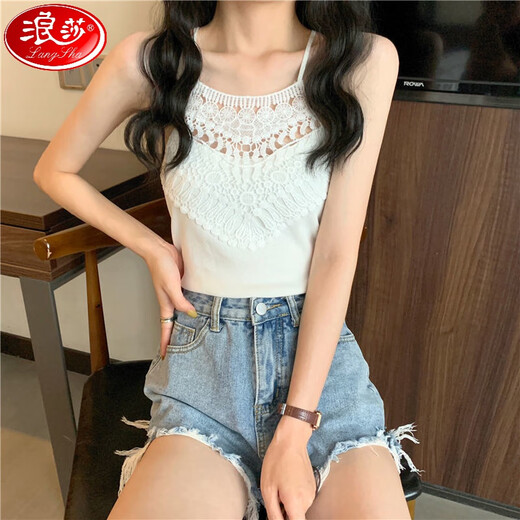 浪莎（LangSha）镂空后背系带针织吊带背心女内搭夏2025新款修身显瘦百搭打底上衣 9712黑色 均码 (70-125斤可穿)
