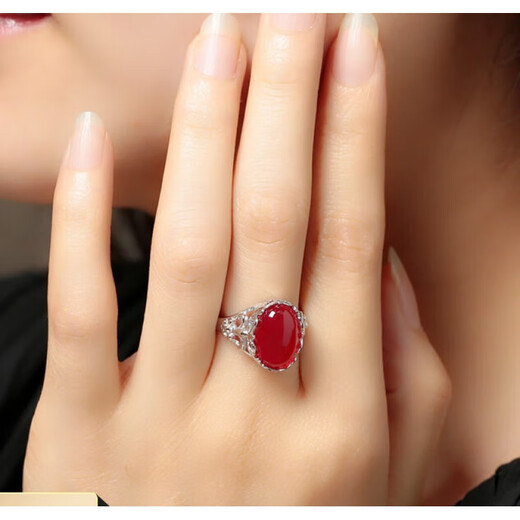QUAMER Gold Store Model s925 Sterling Silver Carnelian Gemstone Ring Women's Jade Ring Agate Fashion Opening Atmospheric Carnelian Adjustable Size