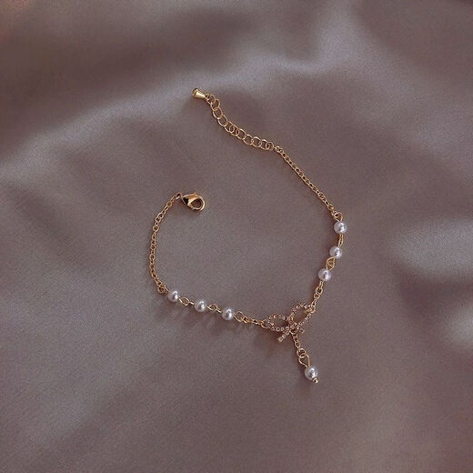 Girls Heart Bow Bracelet coreano Sweet, simple y versátil decoración de la mano de la mano mejor amiga Regalo Ins M1476 [1 juego de pulsera de arco]