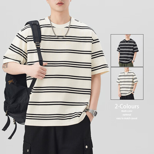 Kurentou High-End T-Shirt Herren kurzärmelig 2025 Sommer Neues runder Hals gestreift