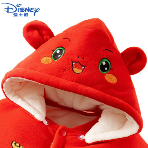 迪士尼（Disney）新生婴儿衣服秋冬加厚加绒红色宝宝连体衣蛇年满月外出服冬装冬季 TY9734爱心笑脸星 90cm