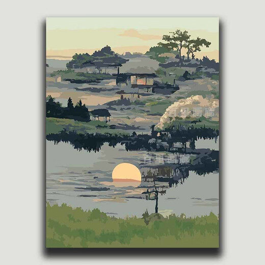 中国风山水数字油画diy填色日落晚霞风景客厅餐厅手工装饰画 YF-829  高山耸立 60*75cm笔+颜料+内框
