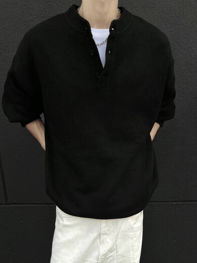 Yingtang American retro Henry collar sweater men's autumn and winter new lazy style sweater top loose outer floral gray M recommended 90-100Jin Jin equals 0.5 kg