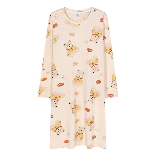 帕兰朵全棉带胸垫睡裙女春秋长袖韩版家居服 9901 L 【棉100-120斤