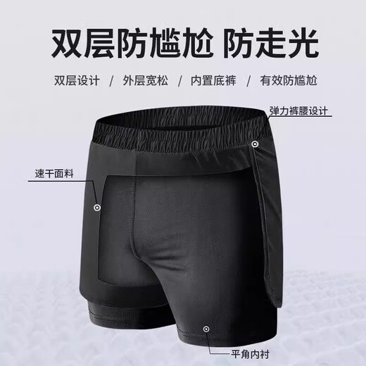 Lierui swimsuit suit men's quick-dry swimming sun protection top anti-embarrassment double-layer swimming trunk suit soaking hot spring surfing and diving suit Swimming suit four-piece set XL [recommended 120-140Jin [Jin equals 0.5 kg]]