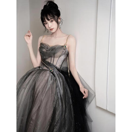 Baolian Black trägerloser französischer Abendkleid Klavierkunst Prüfung Dinner jährlich Sitzung Performance Chorus Pongsai Prinzessin Kleid schwarz m